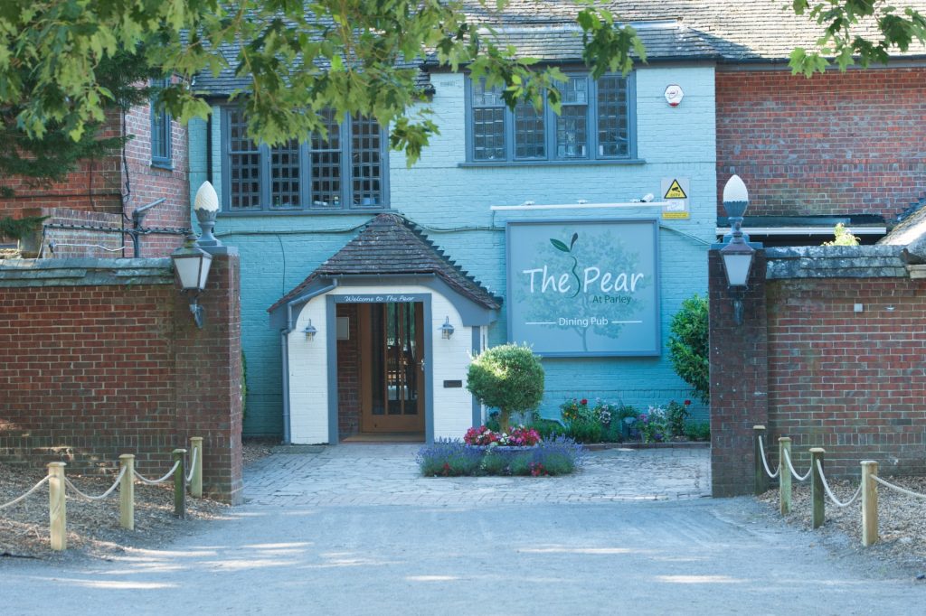 Entrance at the pear at parley bar and restaurant in west parley, ferndown, dorset