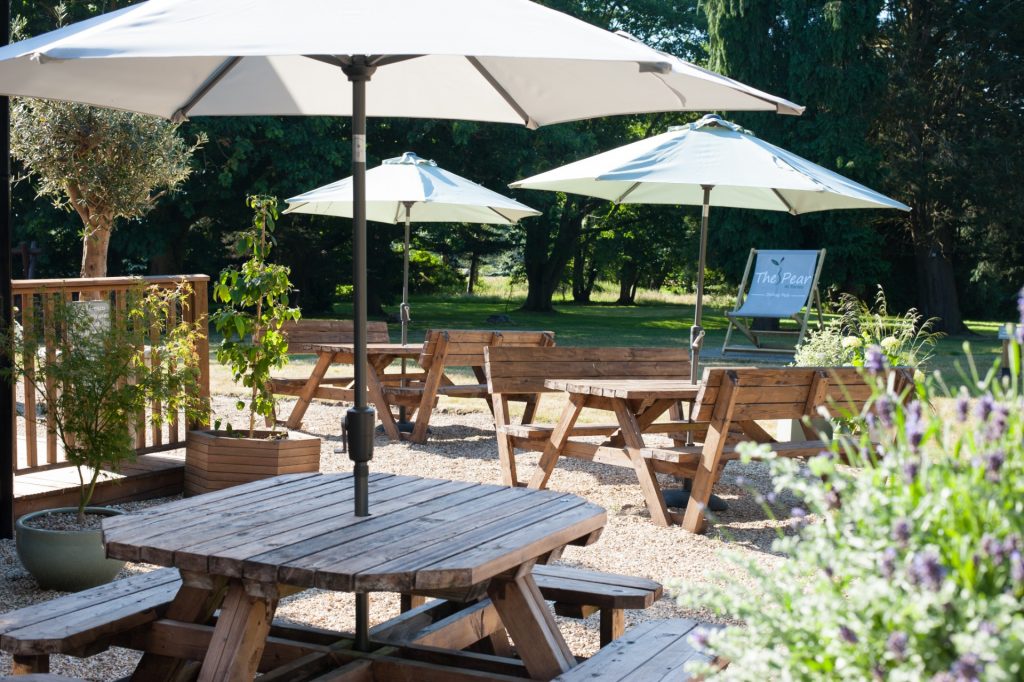 outside dining at the pear at parley restaurant in west parley, ferndown, dorset